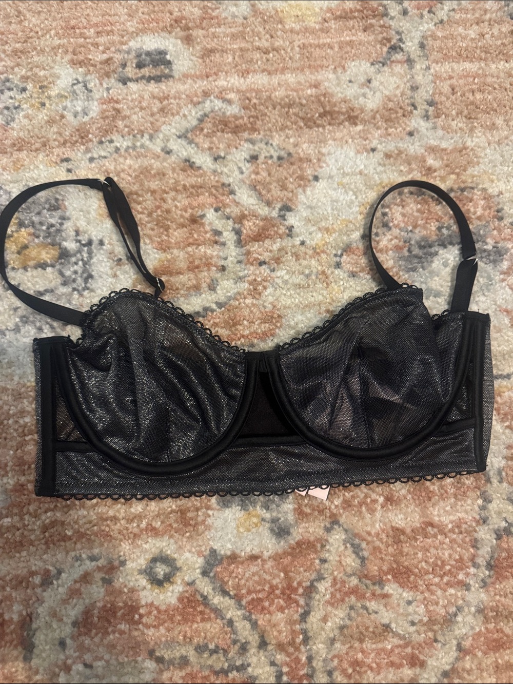Sheer Black Longline Underwire Bra with sparkle- Women Intimates & Sleepwear